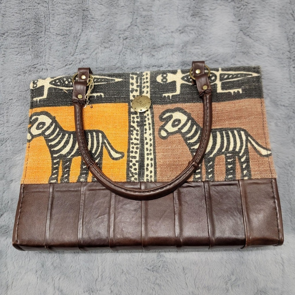 Kavli Tote Bag Women Large Multicolor Canvas Artisan Leather Tribal Animal Print